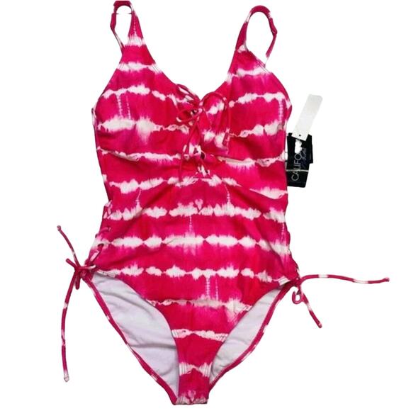 California Waves Tie-Dye Vaca One-Piece Swimsuit Pink Medium NWTd - Picture 4 of 5